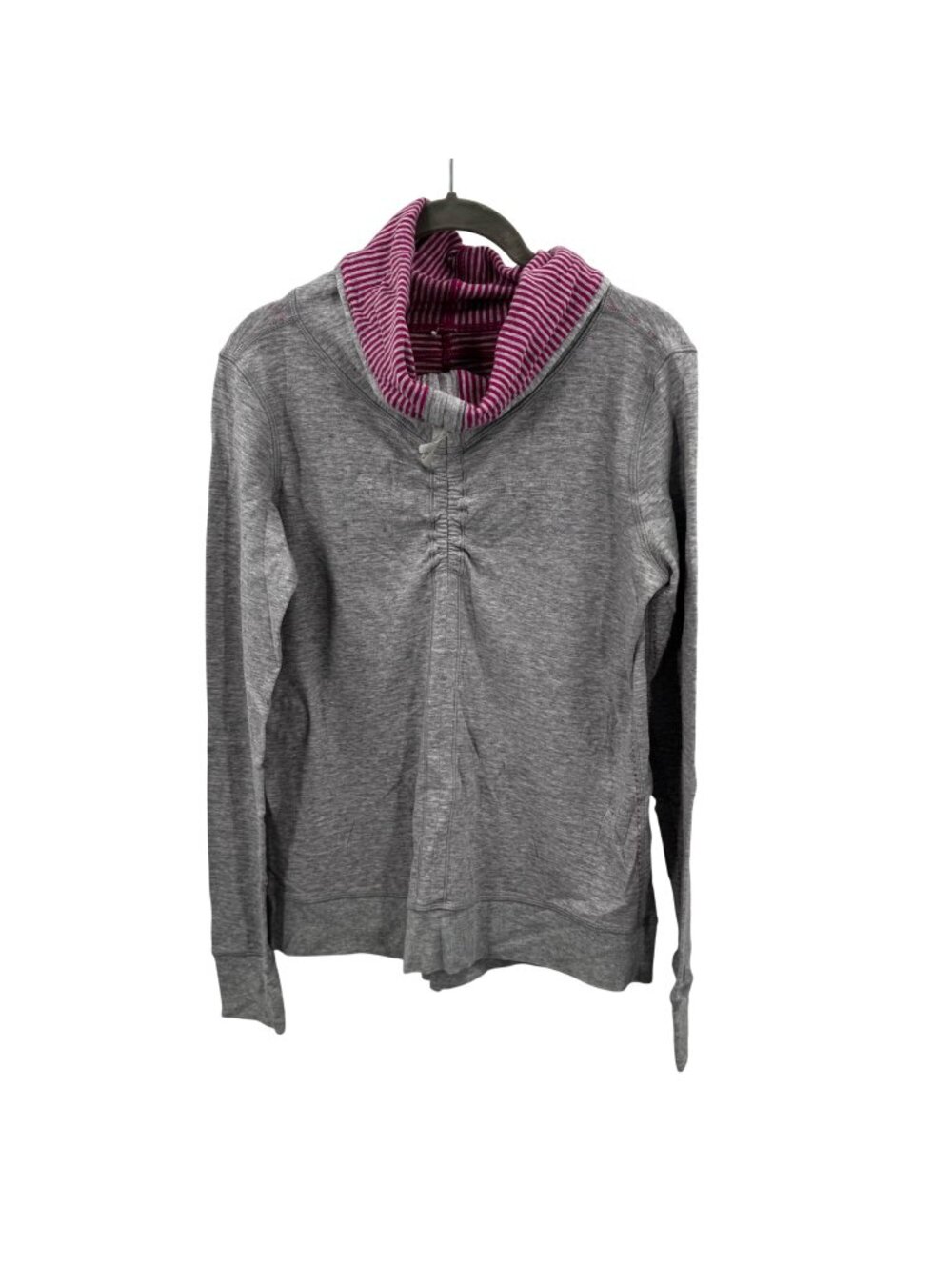 Lululemon Reversible Pullover Hoodie Cowl Cinch Neck Gray & Pink Stripe M